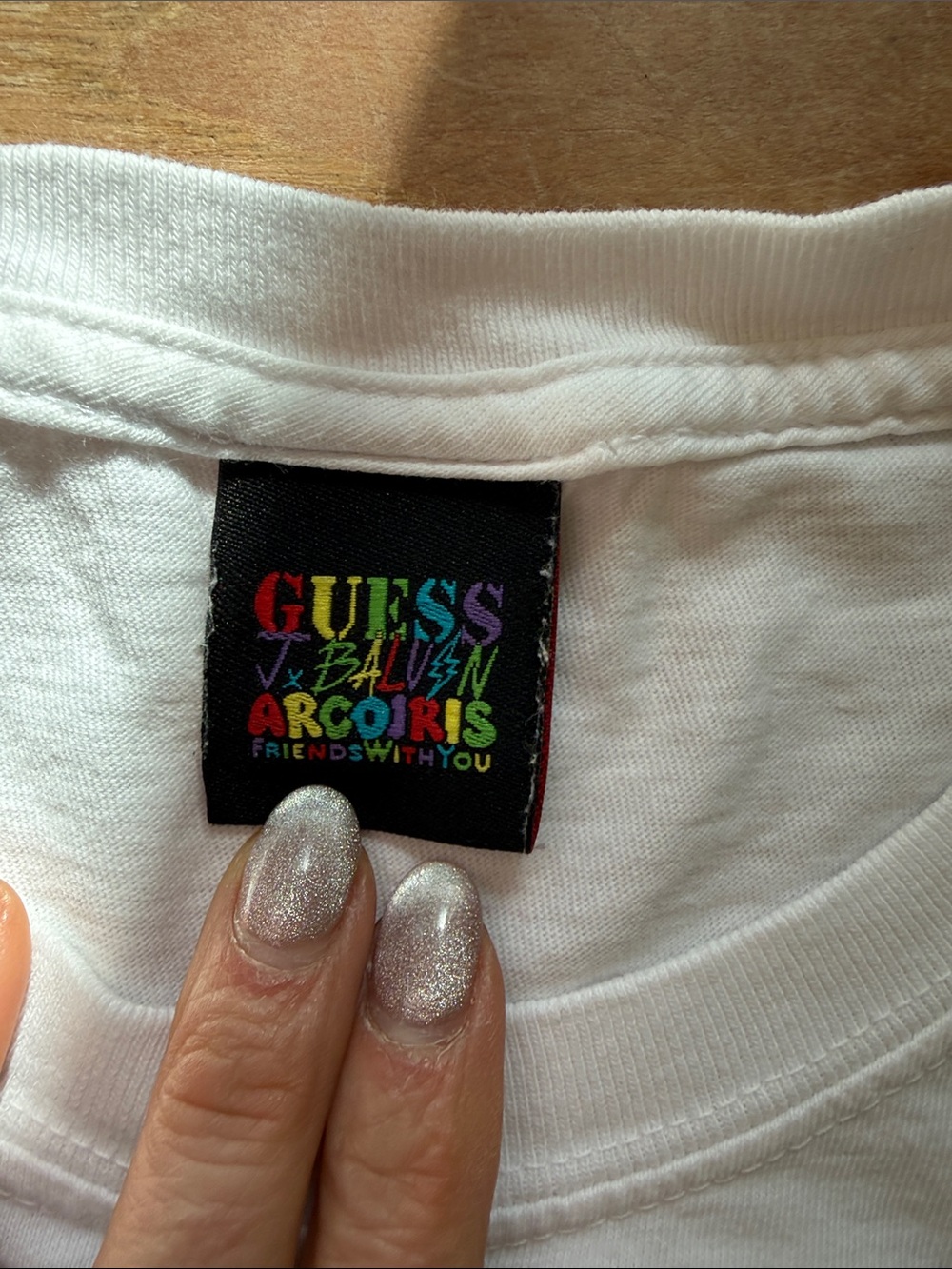Guess x  J Balvin FriendsWithYou Tour Multicolor Rainbow Logo Tag sz m